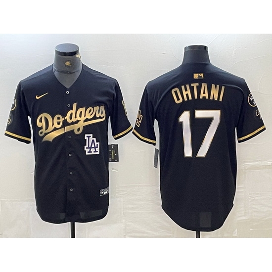 Men Los Angeles Dodgers 17 Shohei Ohtani Black Gold Stitched Cool Base Nike Jersey Men Los Angeles Dodgers 17 Shohei Ohtani Black Gold Stitched Cool Base Nike Jersey