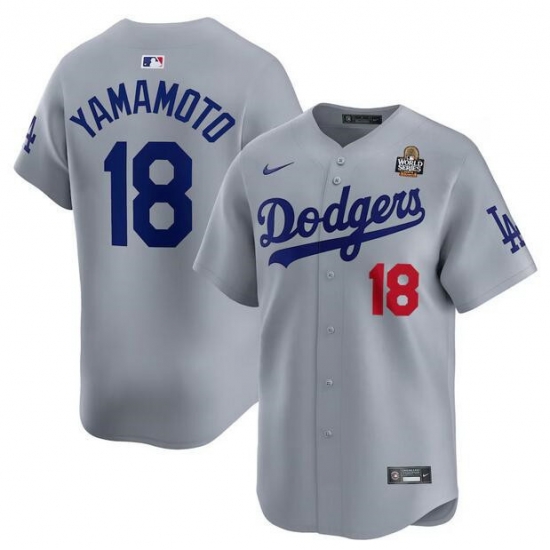 Men Los Angeles Dodgers 18 Yoshinobu Yamamot Grey 2024 World Series Alternate Limited Stitched Baseball Jersey Men Los Angeles Dodgers 18 Yoshinobu Yamamot Grey 2024 World Series Alternate Limited Stitched Baseball Jersey