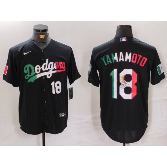 Men Los Angeles Dodgers 18 Yoshinobu Yamamoto Black Mexico Cool Base Stitched Baseball Jersey 4 Men Los Angeles Dodgers 18 Yoshinobu Yamamoto Black Mexico Cool Base Stitched Baseball Jersey 4