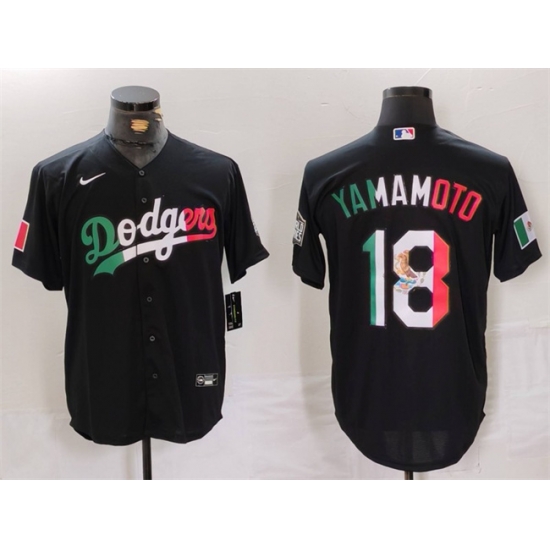 Men Los Angeles Dodgers 18 Yoshinobu Yamamoto Black Mexico Cool Base Stitched Baseball Jersey Men Los Angeles Dodgers 18 Yoshinobu Yamamoto Black Mexico Cool Base Stitched Baseball Jersey