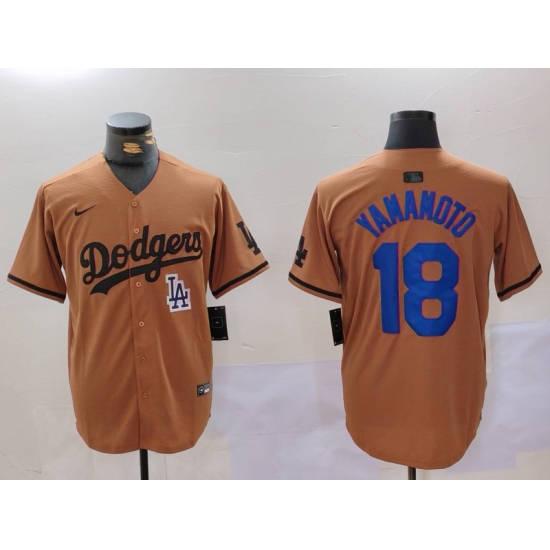 Men Los Angeles Dodgers 18 Yoshinobu Yamamoto Brown Cool Base Stitched Baseball Jersey 3 Men Los Angeles Dodgers 18 Yoshinobu Yamamoto Brown Cool Base Stitched Baseball Jersey 3