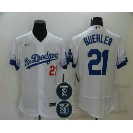 Men Los Angeles Dodgers 21 Walker Buehler White 2 20 Patch City Connect Flex Base Stitched Jersey Men Los Angeles Dodgers 21 Walker Buehler White 2 20 Patch City Connect Flex Base Stitched Jersey