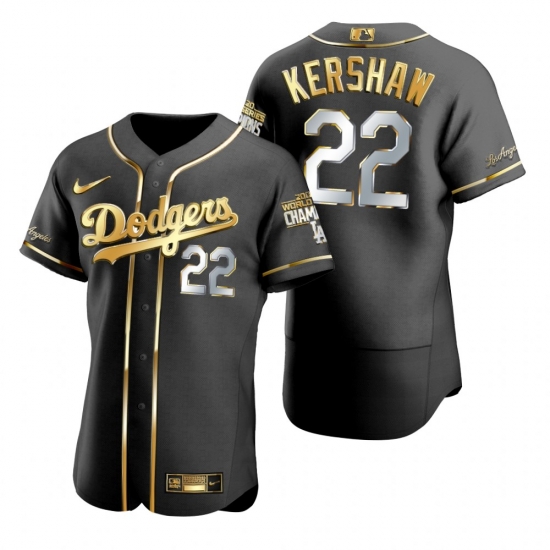 Men Los Angeles Dodgers 22 Clayton Kershaw Black 2020 World Series Champions Gold Edition Jersey Men Los Angeles Dodgers 22 Clayton Kershaw Black 2020 World Series Champions Gold Edition Jersey