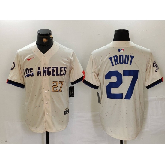 Men Los Angeles Dodgers 27 Mike Trout Cream 2024 City Connect Limited Stitched Baseball Jersey 5 Men Los Angeles Dodgers 27 Mike Trout Cream 2024 City Connect Limited Stitched Baseball Jersey 5