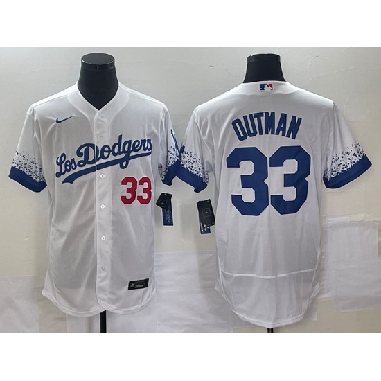 Men Los Angeles Dodgers 33 James Outman White City Connect Flex Base Stitched Baseball Jersey Men Los Angeles Dodgers 33 James Outman White City Connect Flex Base Stitched Baseball Jersey