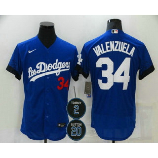 Men Los Angeles Dodgers 34 Fernando Valenzuela Blue 2 20 Patch City Connect Flex Base Stitched Jersey Men Los Angeles Dodgers 34 Fernando Valenzuela Blue 2 20 Patch City Connect Flex Base Stitched Jersey