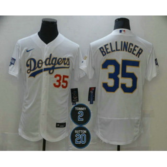 Men Los Angeles Dodgers 35 Cody Bellinger White Gold 2 20 Patch Stitched MLB Flex Base Nike Jersey Men Los Angeles Dodgers 35 Cody Bellinger White Gold 2 20 Patch Stitched MLB Flex Base Nike Jersey
