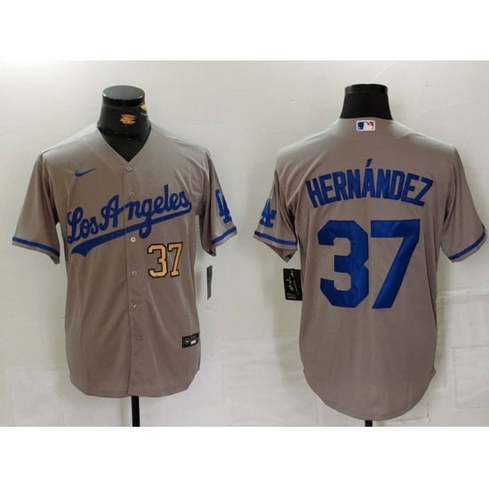 Men Los Angeles Dodgers 37 Teoscar Hernandez Grey Cool Base Stitched Baseball Jersey 10 Men Los Angeles Dodgers 37 Teoscar Hernandez Grey Cool Base Stitched Baseball Jersey 10