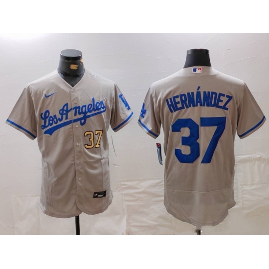 Men Los Angeles Dodgers 37 Teoscar Hernandez Grey Flex Base Stitched Baseball Jersey 1 Men Los Angeles Dodgers 37 Teoscar Hernandez Grey Flex Base Stitched Baseball Jersey 1
