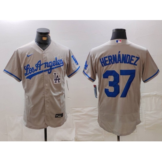 Men Los Angeles Dodgers 37 Teoscar Hernandez Grey Flex Base Stitched Baseball Jersey 3 Men Los Angeles Dodgers 37 Teoscar Hernandez Grey Flex Base Stitched Baseball Jersey 3
