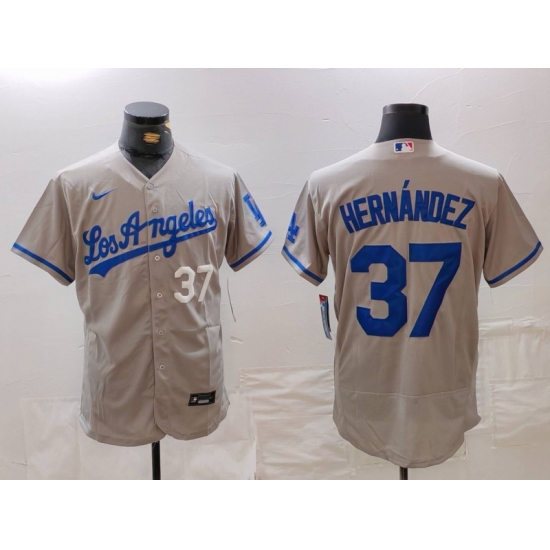 Men Los Angeles Dodgers 37 Teoscar Hernandez Grey Flex Base Stitched Baseball Jersey 4 Men Los Angeles Dodgers 37 Teoscar Hernandez Grey Flex Base Stitched Baseball Jersey 4