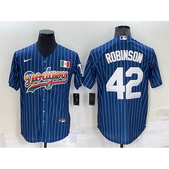 Men Los Angeles Dodgers 42 Jackie Robinson Navy Mexico Rainbow Cool Base Stitched Baseball Jersey Men Los Angeles Dodgers 42 Jackie Robinson Navy Mexico Rainbow Cool Base Stitched Baseball Jersey