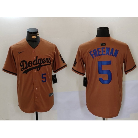 Men Los Angeles Dodgers 5 5 Freddie Freeman Brown Cool Base Stitched Baseball Jersey 5 Men Los Angeles Dodgers 5 5 Freddie Freeman Brown Cool Base Stitched Baseball Jersey 5