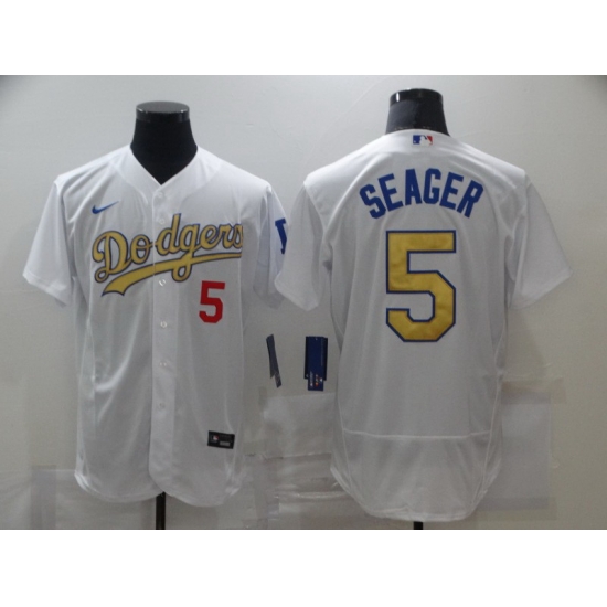 Men Los Angeles Dodgers 5 Corey Seager 2020 White Gold Sttiched Nike MLB Jersey Men Los Angeles Dodgers 5 Corey Seager 2020 White Gold Sttiched Nike MLB Jersey