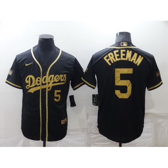 Men Los Angeles Dodgers 5 Freddie Freeman Black Gold Cool Base Stitched Baseball jersey Men Los Angeles Dodgers 5 Freddie Freeman Black Gold Cool Base Stitched Baseball jersey