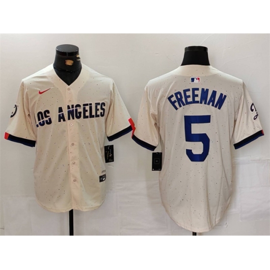Men Los Angeles Dodgers 5 Freddie Freeman Cream Stitched Baseball Jersey Men Los Angeles Dodgers 5 Freddie Freeman Cream Stitched Baseball Jersey