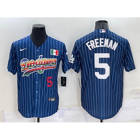 Men Los Angeles Dodgers 5 Freddie Freeman Navy Mexico Rainbow Cool Base Stitched Baseball Jersey Men Los Angeles Dodgers 5 Freddie Freeman Navy Mexico Rainbow Cool Base Stitched Baseball Jersey
