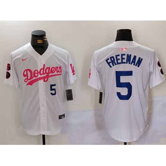 Men Los Angeles Dodgers 5 Freddie Freeman White Pink Vin 26 Kobe Patch Stitched Baseball Jersey1 Men Los Angeles Dodgers 5 Freddie Freeman White Pink Vin 26 Kobe Patch Stitched Baseball Jersey1
