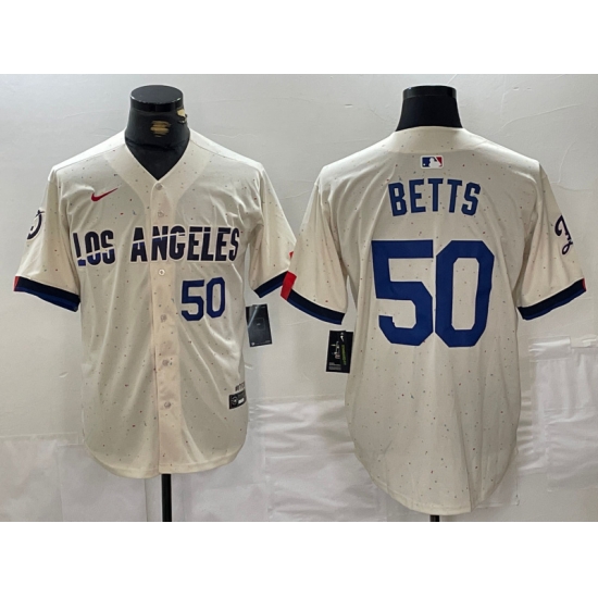 Men Los Angeles Dodgers 50 Mookie Betts Cream Stitched Baseball Jersey 4 Men Los Angeles Dodgers 50 Mookie Betts Cream Stitched Baseball Jersey 4