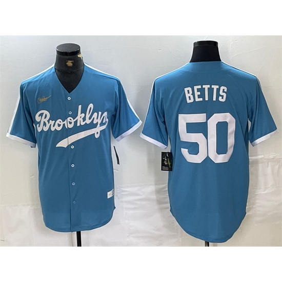 Men Los Angeles Dodgers 50 Mookie Betts Light Blue Throwback Cool Base Stitched Baseball Jersey Men Los Angeles Dodgers 50 Mookie Betts Light Blue Throwback Cool Base Stitched Baseball Jersey