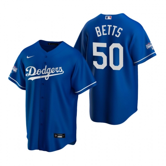 Men Los Angeles Dodgers 50 Mookie Betts Royal 2020 World Series Champions Replica Jersey Men Los Angeles Dodgers 50 Mookie Betts Royal 2020 World Series Champions Replica Jersey