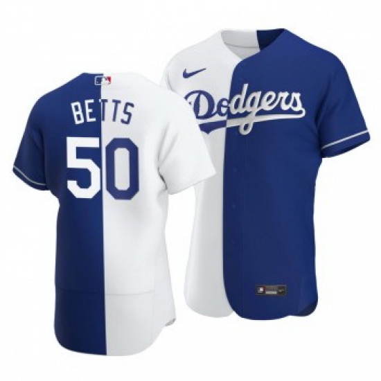 Men Los Angeles Dodgers 50 Mookie Betts Split White Blue Two Tone Jersey Men Los Angeles Dodgers 50 Mookie Betts Split White Blue Two Tone Jersey
