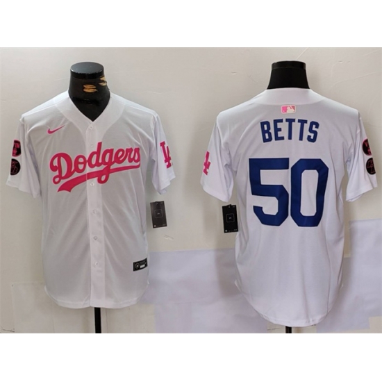 Men Los Angeles Dodgers 50 Mookie Betts White Pink Vin 26 Kobe Patch Stitched Baseball Jersey Men Los Angeles Dodgers 50 Mookie Betts White Pink Vin 26 Kobe Patch Stitched Baseball Jersey