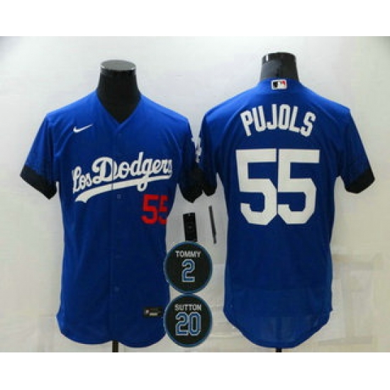 Men Los Angeles Dodgers 55 Albert Pujols Blue 2 20 Patch City Connect Flex Base Stitched Jersey Men Los Angeles Dodgers 55 Albert Pujols Blue 2 20 Patch City Connect Flex Base Stitched Jersey