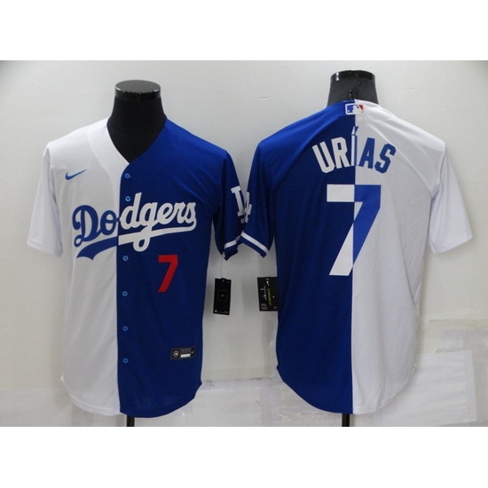 Men Los Angeles Dodgers 7 Julio Urias White Blue Split Cool Base Stitched Baseball Jersey Men Los Angeles Dodgers 7 Julio Urias White Blue Split Cool Base Stitched Baseball Jersey