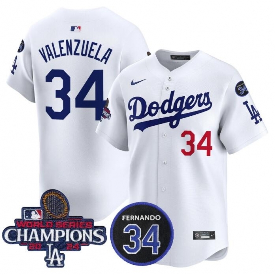Men Los Angeles Dodgers Active Player Cuatom White 2024 World Series Champions With Fernando Memorial Patch Home Limited Stitched Baseball Jersey Men Los Angeles Dodgers Active Player Cuatom White 2024 World Series Champions With Fernando Memorial Patch Home Limited Stitched Baseball Jersey