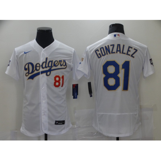 Men Los Angeles Dodgers Luis Gonzalez 81 Championship Gold Trim VII White Limited All Stitched Flex Base Jersey Men Los Angeles Dodgers Luis Gonzalez 81 Championship Gold Trim VII White Limited All Stitched Flex Base Jersey