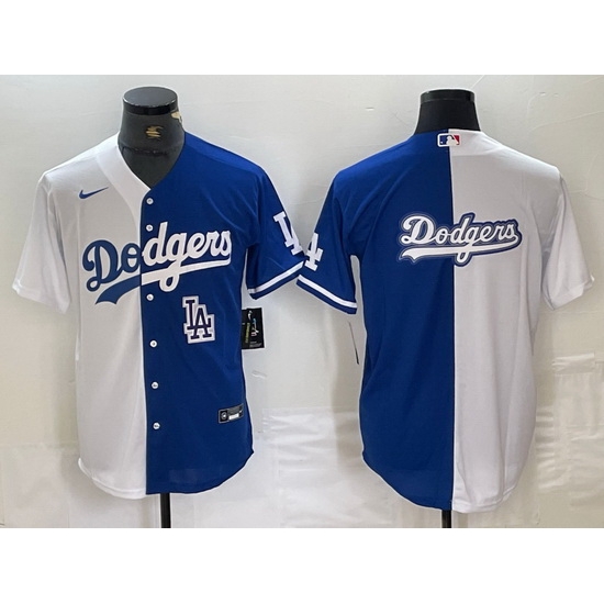 Men Los Angeles Dodgers Team Big Logo White Blue Split Cool Base Stitched Baseball Jersey 8 Men Los Angeles Dodgers Team Big Logo White Blue Split Cool Base Stitched Baseball Jersey 8
