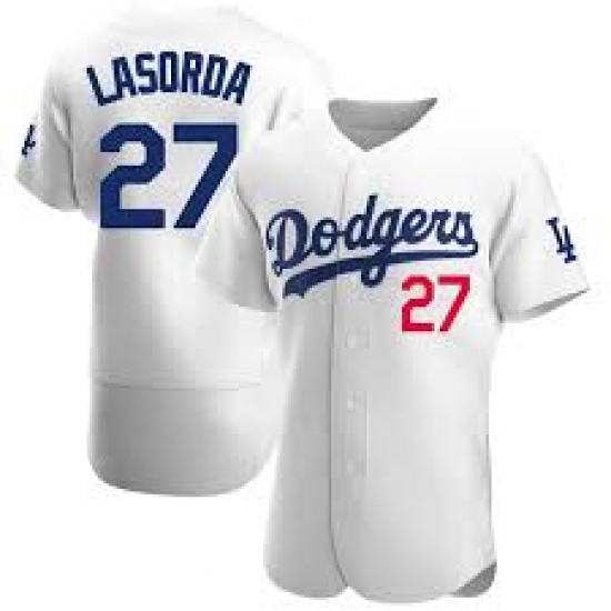 Men Los Angeles Dodgers Tommy Lasorda 27 White Flex Base Jersey Men Los Angeles Dodgers Tommy Lasorda 27 White Flex Base Jersey