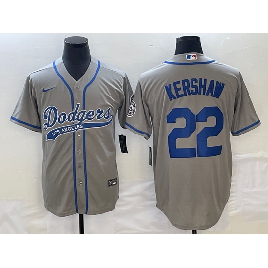 Men's Los Angeles Dodgers #22 Clayton Kershaw Grey Cool Base Stitched Baseball Jersey Men's Los Angeles Dodgers #22 Clayton Kershaw Grey Cool Base Stitched Baseball Jersey