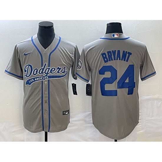 Men's Los Angeles Dodgers #24 Kobe Bryant Grey With Patch Cool Base Stitched Baseball Jersey1 Men's Los Angeles Dodgers #24 Kobe Bryant Grey With Patch Cool Base Stitched Baseball Jersey1