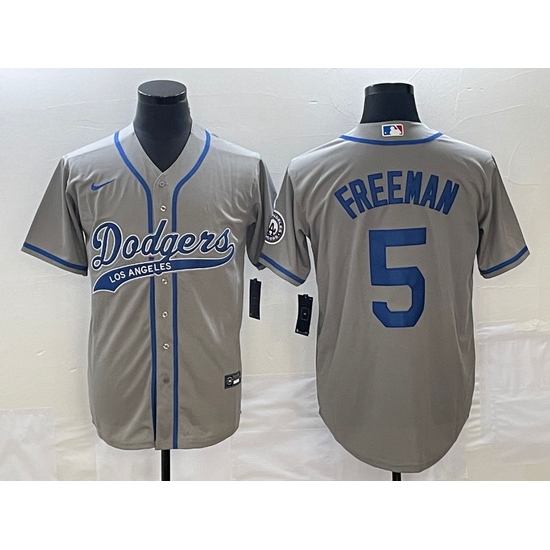 Men's Los Angeles Dodgers #5 Freddie Freeman Grey Cool Base Stitched Baseball Jersey1 Men's Los Angeles Dodgers #5 Freddie Freeman Grey Cool Base Stitched Baseball Jersey1