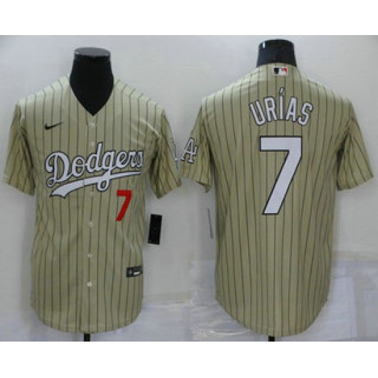 Men's Los Angeles Dodgers #7 Julio Urias Cream Pinstripe Stitched MLB Cool Base Nike Jersey Men's Los Angeles Dodgers #7 Julio Urias Cream Pinstripe Stitched MLB Cool Base Nike Jersey