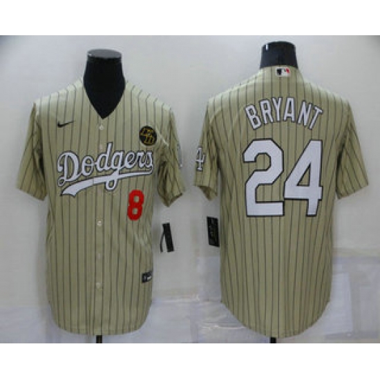 Men's Los Angeles Dodgers #8 #24 Kobe Bryant Cream Pinstripe Stitched MLB Cool Base Nike Jersey Men's Los Angeles Dodgers #8 #24 Kobe Bryant Cream Pinstripe Stitched MLB Cool Base Nike Jersey