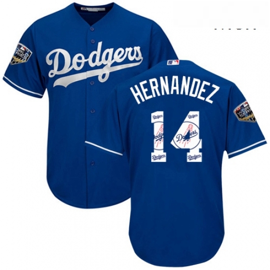 Mens Majestic Los Angeles Dodgers 14 Enrique Hernandez Authentic Royal Blue Team Logo Fashion Cool Base 2018 World Series MLB Jerse Mens Majestic Los Angeles Dodgers 14 Enrique Hernandez Authentic Royal Blue Team Logo Fashion Cool Base 2018 World Series MLB Jerse