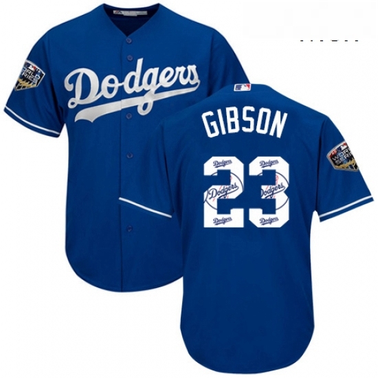 Mens Majestic Los Angeles Dodgers 23 Kirk Gibson Authentic Royal Blue Team Logo Fashion Cool Base 2018 World Series MLB Jersey Mens Majestic Los Angeles Dodgers 23 Kirk Gibson Authentic Royal Blue Team Logo Fashion Cool Base 2018 World Series MLB Jersey