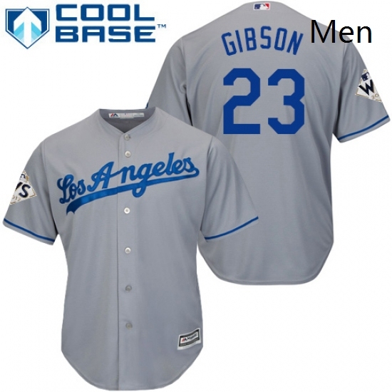 Mens Majestic Los Angeles Dodgers 23 Kirk Gibson Replica Grey Road 2017 World Series Bound Cool Base MLB Jersey Mens Majestic Los Angeles Dodgers 23 Kirk Gibson Replica Grey Road 2017 World Series Bound Cool Base MLB Jersey