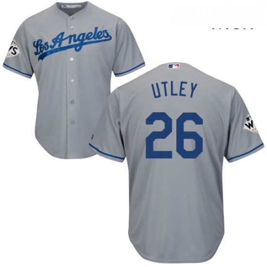 Mens Majestic Los Angeles Dodgers 26 Chase Utley Replica Grey Road 2017 World Series Bound Cool Base MLB Jersey Mens Majestic Los Angeles Dodgers 26 Chase Utley Replica Grey Road 2017 World Series Bound Cool Base MLB Jersey