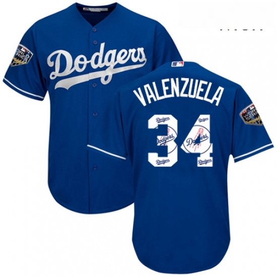 Mens Majestic Los Angeles Dodgers 34 Fernando Valenzuela Authentic Royal Blue Team Logo Fashion Cool Base 2018 World Series MLB Jersey Mens Majestic Los Angeles Dodgers 34 Fernando Valenzuela Authentic Royal Blue Team Logo Fashion Cool Base 2018 World Series MLB Jersey