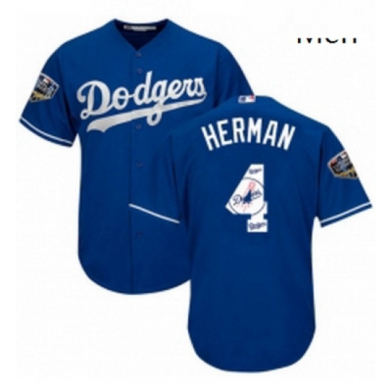 Mens Majestic Los Angeles Dodgers 4 Babe Herman Authentic Royal Blue Team Logo Fashion Cool Base 2018 World Series MLB Jersey Mens Majestic Los Angeles Dodgers 4 Babe Herman Authentic Royal Blue Team Logo Fashion Cool Base 2018 World Series MLB Jersey
