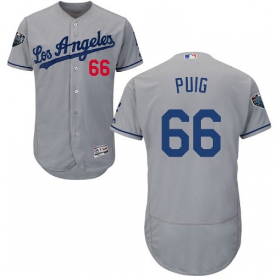 Mens Majestic Los Angeles Dodgers 66 Yasiel Puig Grey Road Flex Base Authentic Collection 2018 World Series Jersey Mens Majestic Los Angeles Dodgers 66 Yasiel Puig Grey Road Flex Base Authentic Collection 2018 World Series Jersey