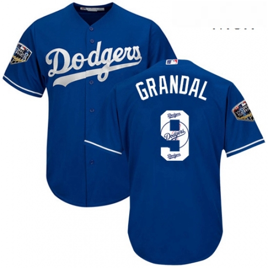 Mens Majestic Los Angeles Dodgers 9 Yasmani Grandal Authentic Royal Blue Team Logo Fashion Cool Base 2018 World Series MLB Jersey Mens Majestic Los Angeles Dodgers 9 Yasmani Grandal Authentic Royal Blue Team Logo Fashion Cool Base 2018 World Series MLB Jersey
