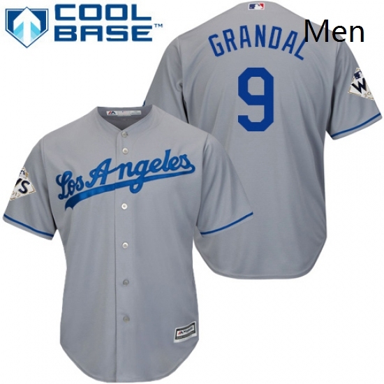 Mens Majestic Los Angeles Dodgers 9 Yasmani Grandal Replica Grey Road 2017 World Series Bound Cool Base MLB Jersey Mens Majestic Los Angeles Dodgers 9 Yasmani Grandal Replica Grey Road 2017 World Series Bound Cool Base MLB Jersey