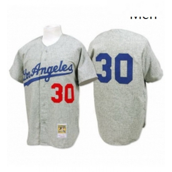 Mens Mitchell and Ness 1963 Los Angeles Dodgers 30 Maury Wills Replica Grey Throwback MLB Jersey Mens Mitchell and Ness 1963 Los Angeles Dodgers 30 Maury Wills Replica Grey Throwback MLB Jersey