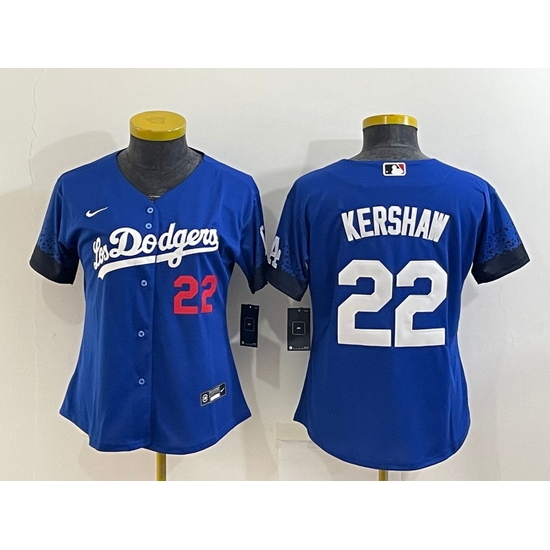 Women Los Angeles Dodgers 22 Clayton Kershaw Royal City Connect Stitched Baseball Jersey Women Los Angeles Dodgers 22 Clayton Kershaw Royal City Connect Stitched Baseball Jersey