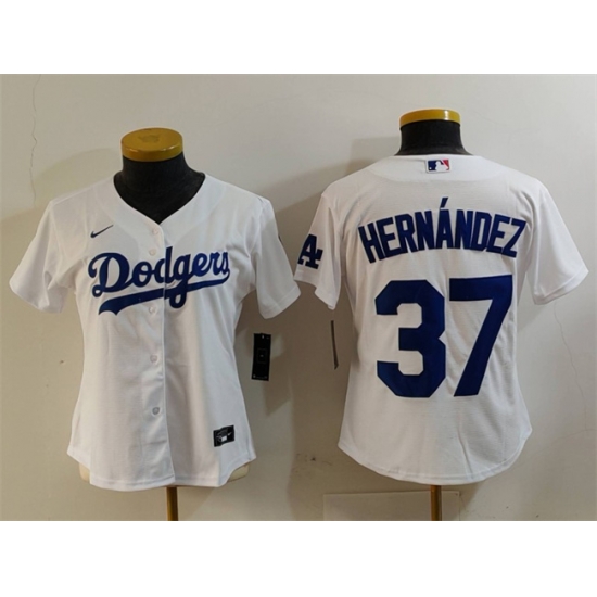 Women Los Angeles Dodgers 37 Teoscar Hern E1ndez White Stitched Jersey Women Los Angeles Dodgers 37 Teoscar Hern E1ndez White Stitched Jersey